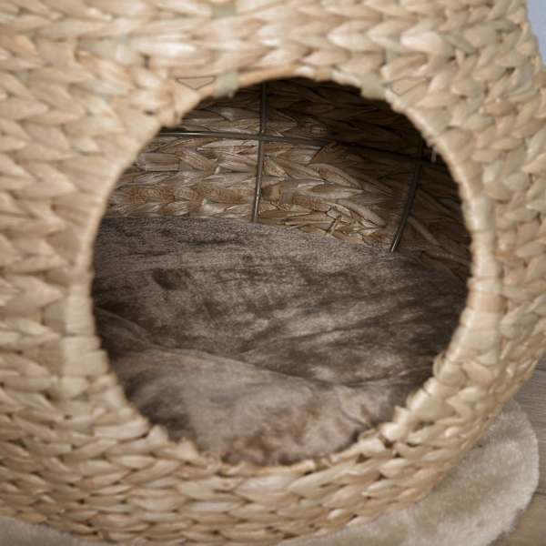 Nancy's Agen Point Cat Tree Krabpaal met Kattengrot - Geel - Gefabriceerd Hout, Pluche, Sisal - 15,74 cm x 15,74 cm x 32,48 cm