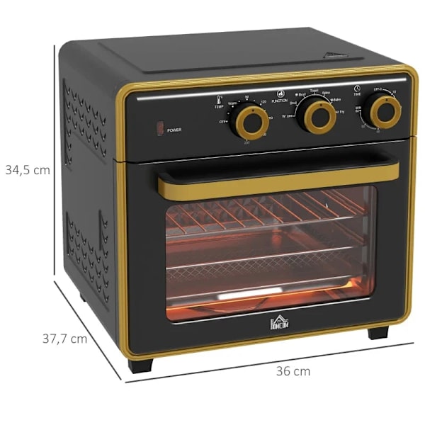 Rootz Mini Uuni - 20 litraa - Öljytön paistaminen - Grillaus - Leivonta - Kiertoilma - 90-230° C - Ajastin - 1400W - Musta - 36cm x 37.7cm x 34.5cm