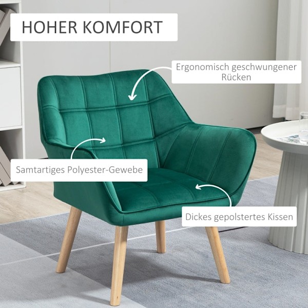 Rootz Single Lounge Chair - Skandinavisk Stil - Læsestol - Fløjlspolstring - Gummitræ - Kompakt design - 67cm x 61,5cm x 71cm