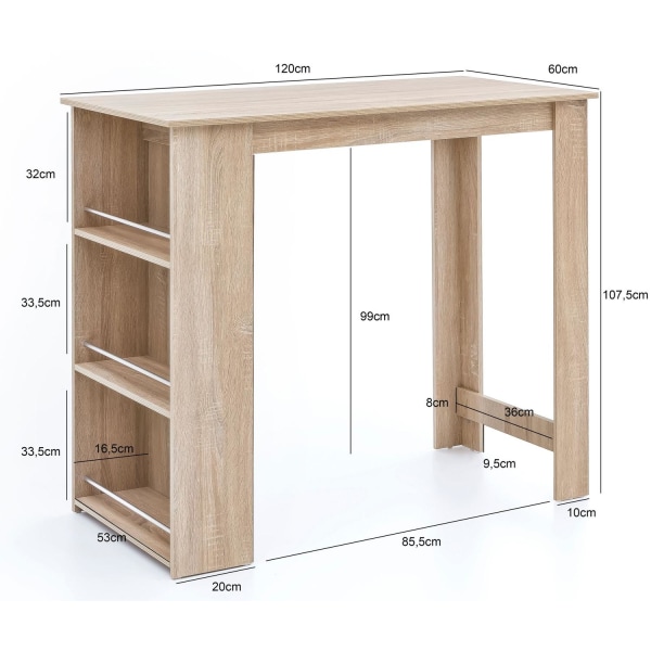 Rootz Sonoma 120 x 107,5 x 60 cm Barbord Træ køkkenbord - Bardis