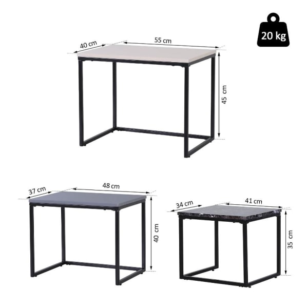 Rootz Soffbord - Set med 3 - Sidobord - Soffbord - Metall - MDF - Olika dimensioner