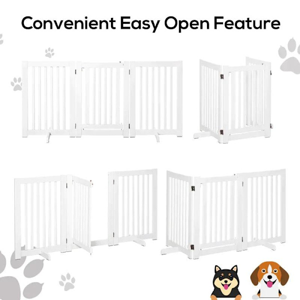 Rootz Træspærre - Fritstående Hundeport - Dørport - Justerbar Hundelåge - Foldbar Trappeport - Hvid - 155 x 1,5 x 76 cm
