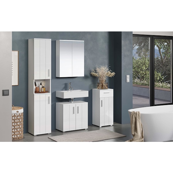 Rootz Bathroom Dresser - Storage Cabinet - Vanity Chest - Standing Unit - Organizer - Furniture Piece - White High Gloss - 37x83x31 cm