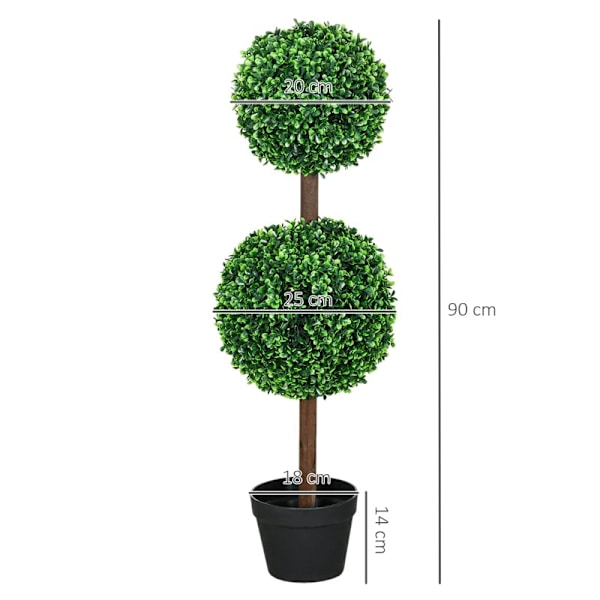Rootz kunstigt buksbomsæt - Falske planter - Kunstbuske - Ingen vedligeholdelse - 90 cm Højde - Ø20 cm & Ø25 cm Kugleformet fatning - Ø18 x 14 cm Pott
