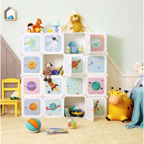 Rootz Opbevaringsbokse - Opbevaringsskab - Børneværelse - 16 terninger - Plast - Hvid - Legefuldt design - 123 x 31 x 123 cm