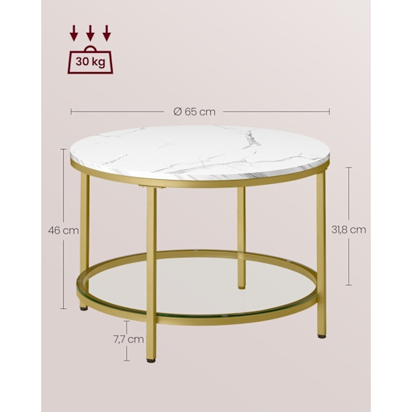Rootz Marble White-Light -sohvapöytä - Olohuoneen pöytä - Moderni pöytä - Lastulevy - Karkaistu lasi - Teräs - Säädettävät jalat - Kevyt - Tilava - He