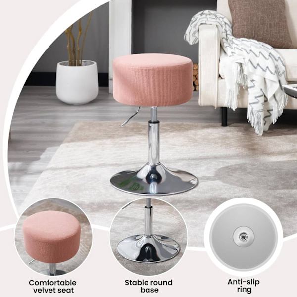 Rootz Swivel Bar Pall - Sminkpall - Salongpall - Manchestersits - Justerbar höjd - 33,5 cm x (52-67 cm) x 33,5 cm