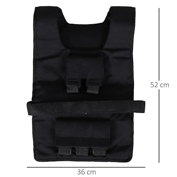 Rootz 20kg Træningsvest - Vægtvest - Justerbar - Træningsfitness - Oxford - Jern - Sort - 36x52cm