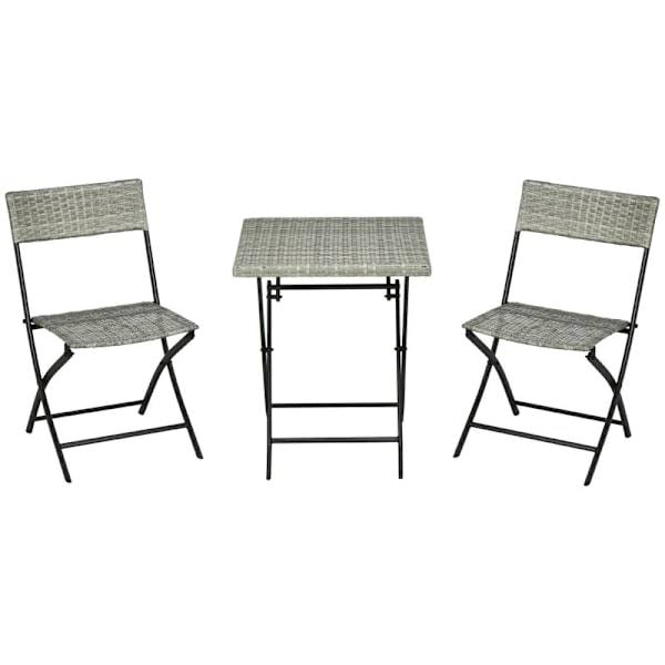 Rod 3 stk. Havesiddegruppe - 2 klapstole - 1 klapbord - Rattanlook - Metalstel - Lysegrå - 60L x 60W x 72H cm