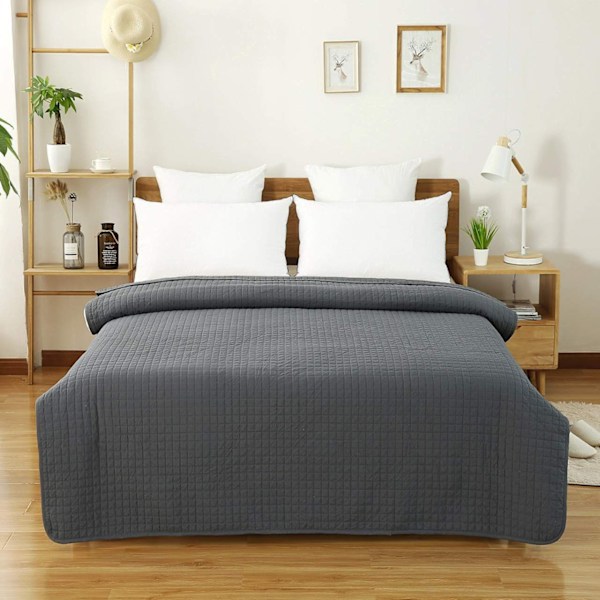 Rootz Vendbart Sengetæppe - Sofatæppe - Polyester - Åndbar - Alsidig - Mørkegrå - 360 g/m² - 1 cm Kant - 150 cm x 200 cm