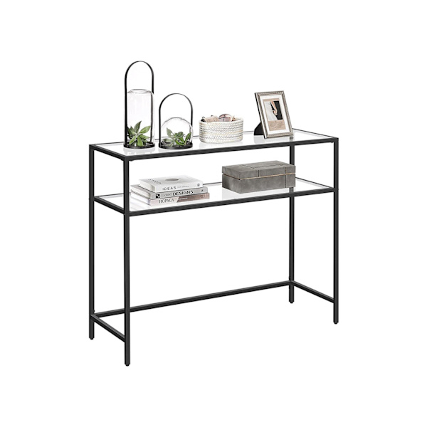 Rootz Black Metal Glass Console Bord - Entrébord - Soffbord - Robust konstruktion - Rymliga hyllor - Modern design - 100cm x 35cm x 80cm