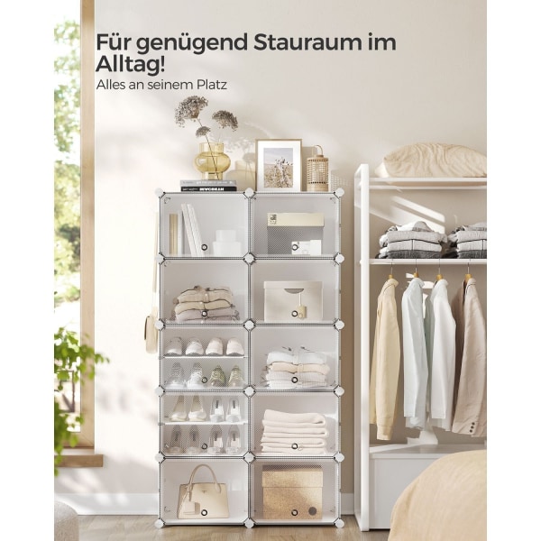 Rootz White 10 rum opbevaringshylde - Organiseringsstativ - Plastikhylder - ABS plastikstik - PP plastplade - Stålramme - 32 cm x 165 cm x 125 cm - Le