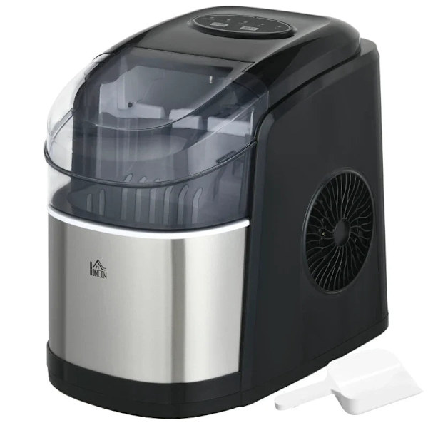 Rootz Ice Maker Machine - Dispenser - 2 iskuber - Praktisk korg - Självrengörande funktion - Plast & rostfritt stål - Svart - 24,2L x 35,3W x 33H cm