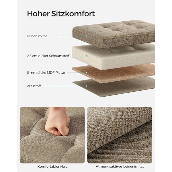 Rootz Light Taupe sædekiste - Osmannisk skammel - Opbevaringsbænk - Imiteret linned - MDF - 31 cm x 41 cm x 31 cm - 32L Kapacitet