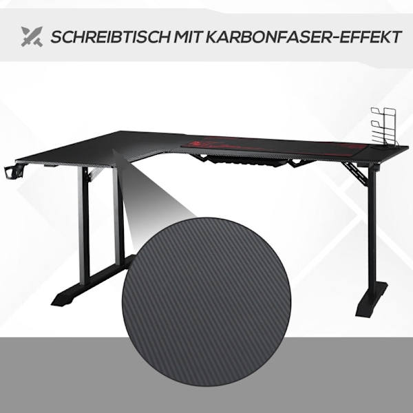 Rootz L-formet spillebordsbord - Computerbord - Racing skrivebord - Rigelig plads - Organiseret opsætning - Holdbar konstruktion - 168W x 109D x 78H c