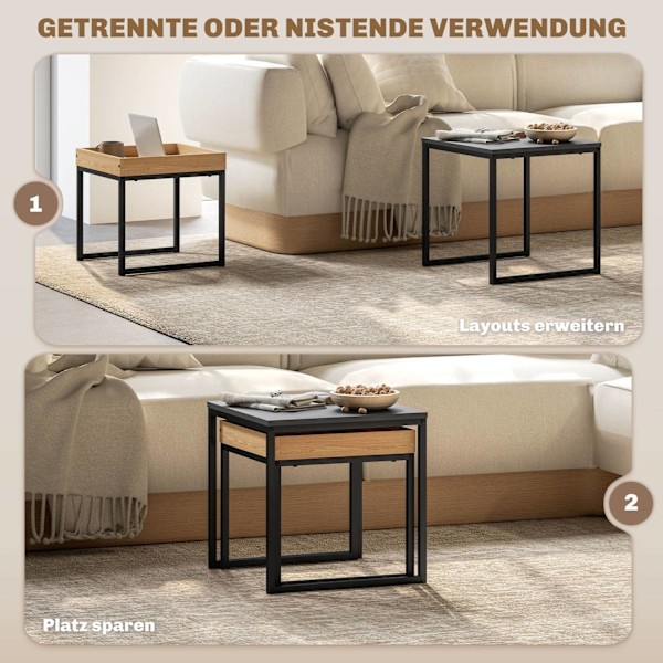Rootz Moderne sofabordsæt - sofaborde - sideborde - holdbart MDF -stål - 45x45x45cm & 40x40x40cm