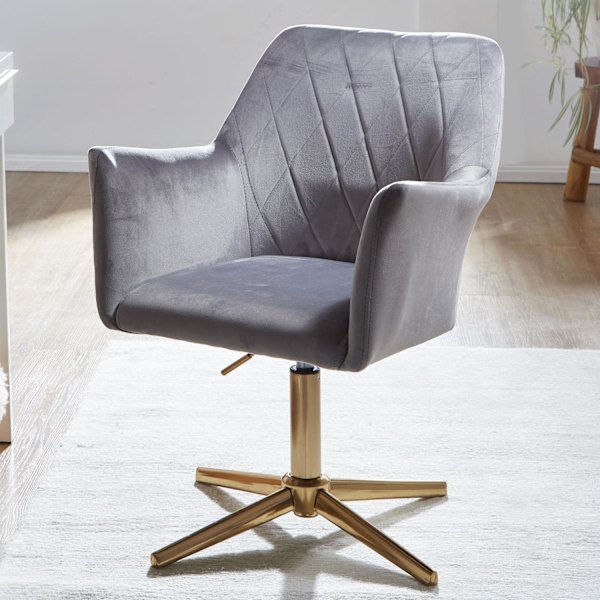 Rootz Swivel Chair - Skrivbordsstol - Sammetsklädsel - Vadderade armstöd - 360° rotation - Guld Basram - 80-97cm x 55cm x 55cm