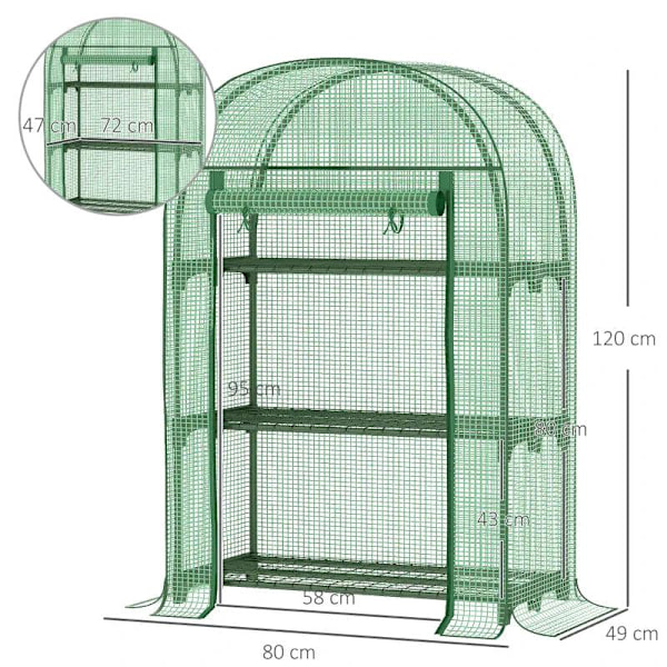 Rootz Greenhouse - Folieväxthus - Balkong med 3 hyllor - Tomathus - Planthus - Kallstomme - Metall - Grön - 80 x 49 x 160 cm
