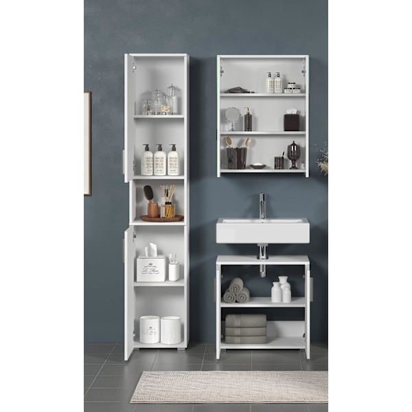 Rootz Mirror Cabinet - Reflective Storage - Wall Unit - Bathroom Organizer - Vanity Holder - Glossy Case - White High Gloss Finish - 60x78x18 cm