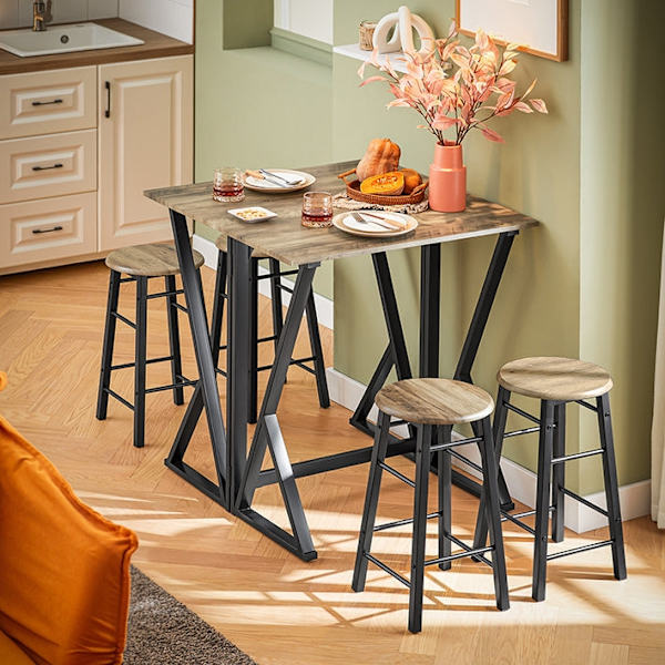 Rootz 5-delade matsalsset - Fällbart bord med 4 stolar - Kompakt matsalsset - Justerbar bordsstorlek - Platssnål design - MDF-fanerskiva - Metallram -