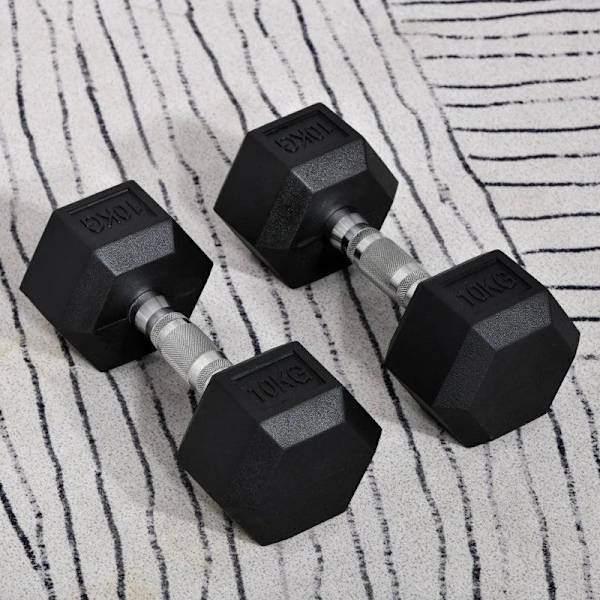 Rootz 2x10 kg kuusikulmaiset käsipainot - Kumikäsipaino - Pyörretetty kahva - Urheilu kuusikulmaiset painosarjat - Painonnostoharjoitus - Koti - Kunto