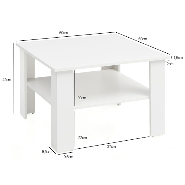 Rootz Soffbord - Soffbord - Soffbord av trä - Vit - Öppet fack - Förvaringsutrymme - 60 x 42 x 60 cm