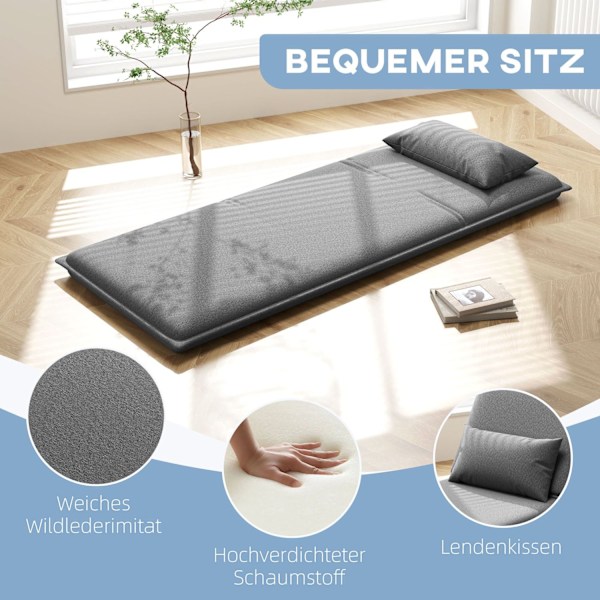 Rootz 3 -i -1 Justerbar gulvstol - Chaise Lounge - Gæsteseng - 6 -positionskomfort - Faux læder - 75 cm x 81 cm x 68 cm