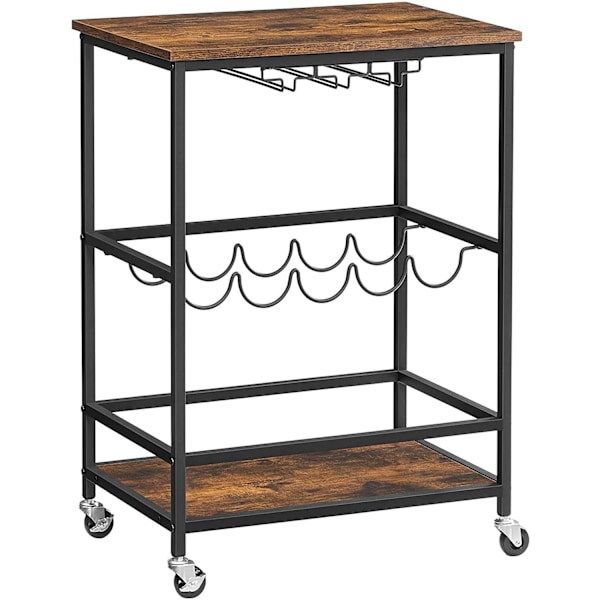 Rootz Köksvagn - Serveringsvagn - Barvagn - På hjul - Flaskställ - Glashållare - Brun - Svart - Bearbetat trä - Metall - 60 x 40 x 75 cm