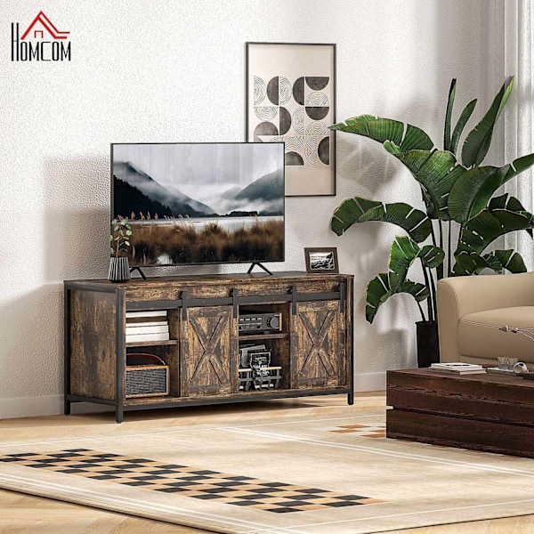 Rootz TV Lowboard - TV Stand - Media Console - 6 Fack - För 60 "TV -apparater - 120 cm x 40 cm x 54 cm - Rustik industriell design