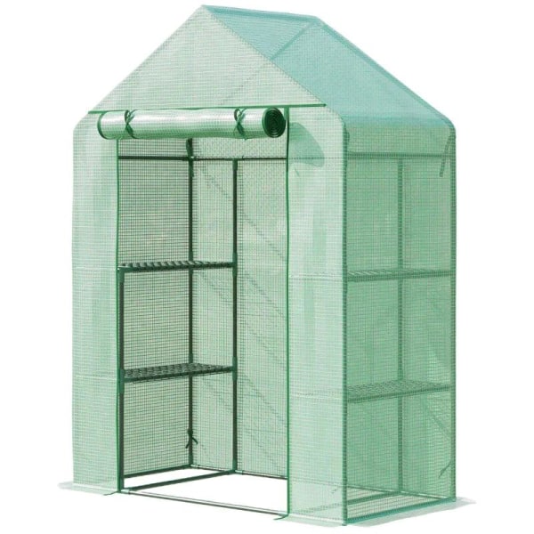 Rootz Folie Växthus - Växthus med 6 hyllor - Walk-in Trädgårdsbod Växthus - Tomathus - Planthus Med Roll-up Entré - Kallram - Grön - 141 x 72 x 191 cm