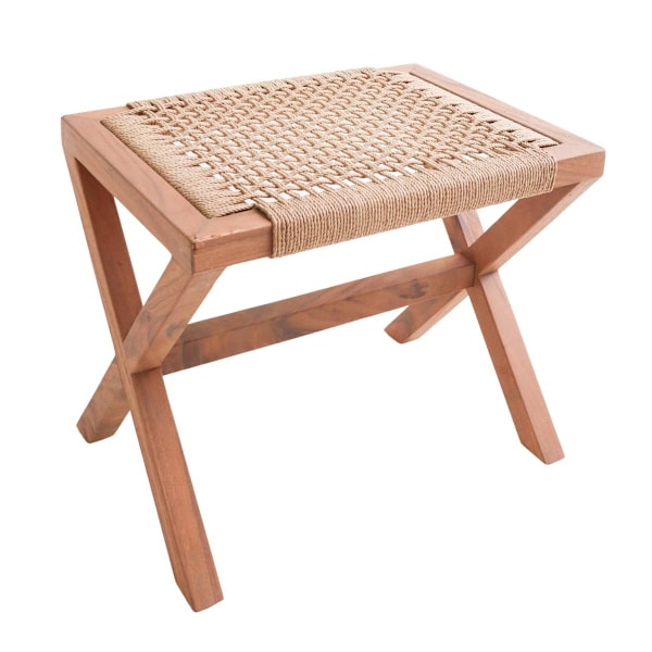 Rootz stor träpall INDRA (beige) gjord av Trembesi med en sittyta från vävt återvunnet papper