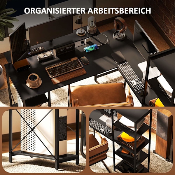 Rootz L Form Desk - Corner Computer Desk - Ergonomic Office Table - Laddningsstation - 137 cm x 140 cm x 139,5 cm