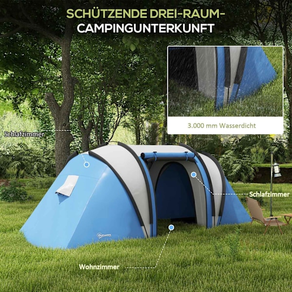 Rootz Camping Telt - Family Telt - Tunneliteltta - Vedenpitävä muotoilu - 450 cm x 220 cm x 180cm - Ihanteellinen 4-5 ihmiselle leirintäseikkailut