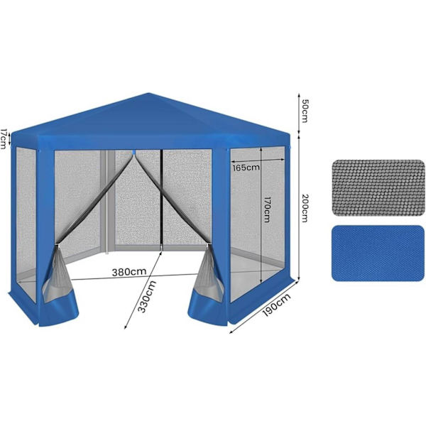 Rootz Outdoor Gazebo - Trädgårdspaviljong - Skyddsskydd - UV- och skuggaskydd - Myggnät som andas - Enkel montering - 380cm x 250cm x 328cm
