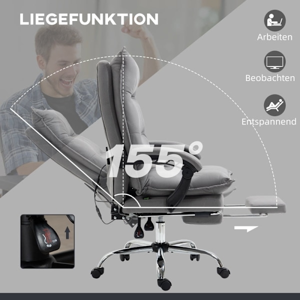 Rootz Vinsetto -toimistotuoli - Ergonominen työtuoli - Hieronta- ja lämmitystuoli - Äärimmäistä mukavuutta - 155° kallistus ja jalkatuki - Säädettävä