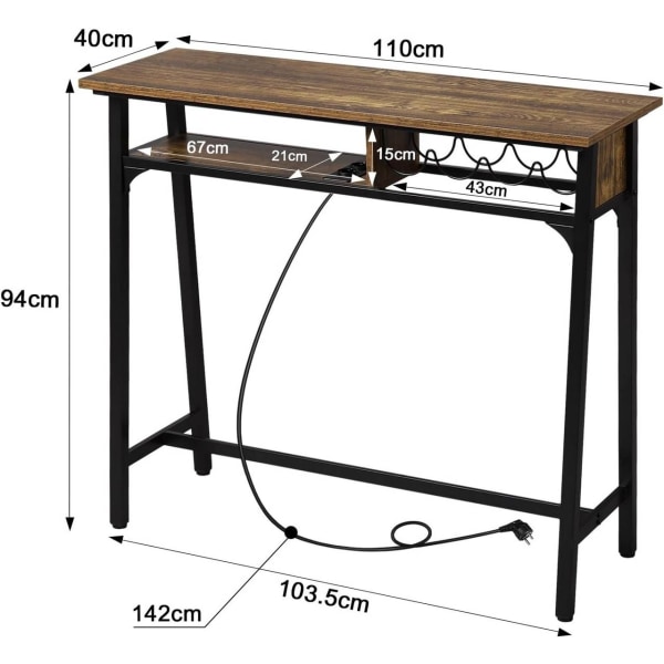 Rootzin monitoimibaaripöytä - Latauskeskus - Viinin säilytys - Kestävä, tilaa säästävä, tyylikäs - Metalli & MDF - 110 cm x 94 cm x 40 cm