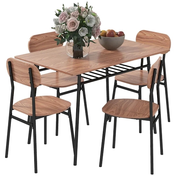 Rootz Spisegruppe Bordstole - Spisestuebord - Køkkenbord - Industrielt design - MDF-stål - Brun - 110 Cm X 70 Cm X 75 Cm