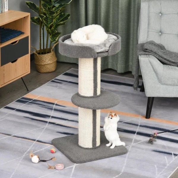 Rootz Cat Tree - Play Tree - Scratching Post - Cats 2-tier Scratching Tree - E1 Chipboard - Grey - 45 x 45 x 91 cm