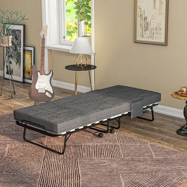 Rootz hopfällbar gästsäng - Campingsäng - Bärbar sovplats - Madrass med linnelook - Stålram - 190cm x 80cm x 42cm
