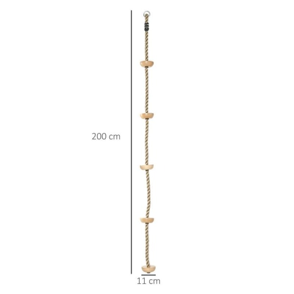 Rootz barnklättrep - Klättergunga - Gunga klätterrep för barn - Trädklättring - Tillverkad av trä med trappsteg i 3-14 år - Utomhus - Naturligt trä -