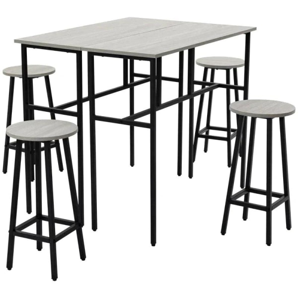 Rootz industrielt barbordssæt - 6 stykker - 2 borde og 4 barstole - Grå + Sort - Spånplade - Stål - 100L x 40W x 90H cm