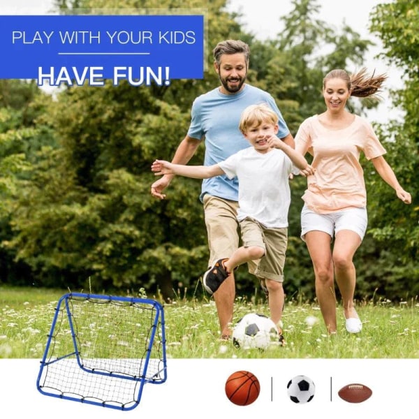 Rootz Football Rebounder Net - Kickback Goal Rebound Wall Net - Rebound On Both Sides - Adjustable - Steel - Blue - 100 x 95 x 90 cm
