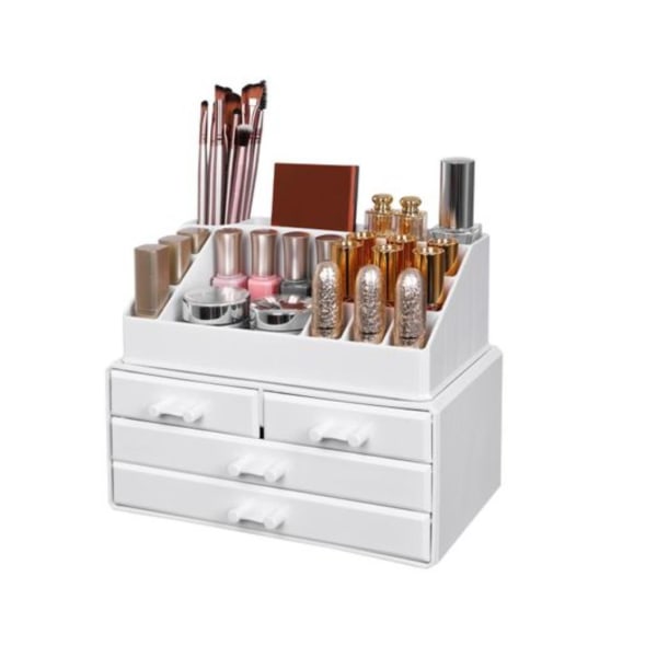 Rootz MakeUp Organizer - Sminkförvaring - 4 lådor - Öppna fack - Vit - Akryl - 24 x 13,5 x 18,5 cm