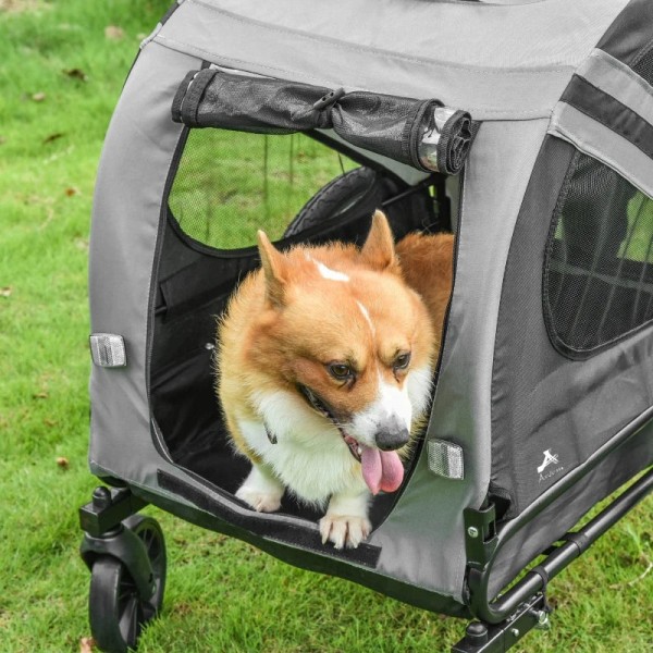 Rootz Dog Buggy - Hundevogn - Pet Buggy - Pet Bike Trailer - Hundeklapvogn - Sikkerhedssnorreflekser - Grå - 140cm x 72,5cm x 108cm