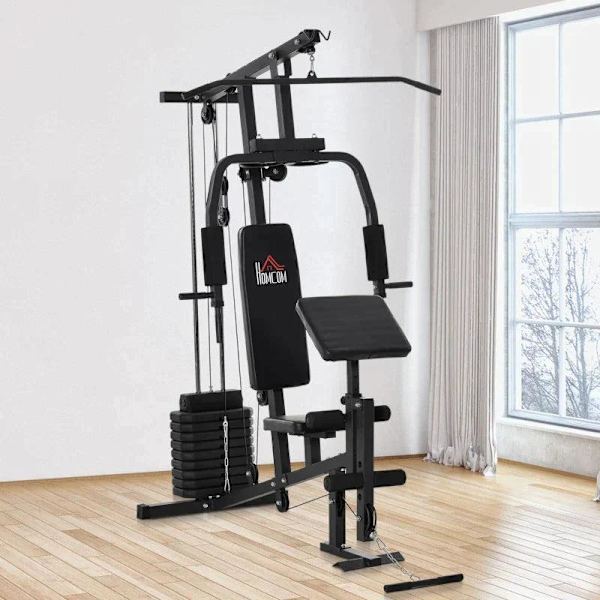 Rootz Gym Multi-gym - Fitness Station - Multi-gym - Fitnesscenter - Fitness udstyr inklusive vægte med rullepolstring - Sort - 148 x 108 x 207 cm
