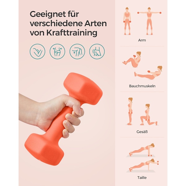 Rootz 2 kpl punaista käsipainoa - Oranssi - Valurauta - Neopreenipinnoite - 20 cm x 9 cm - 11,5 cm x 3,8 cm Kahva - 3 kg kukin