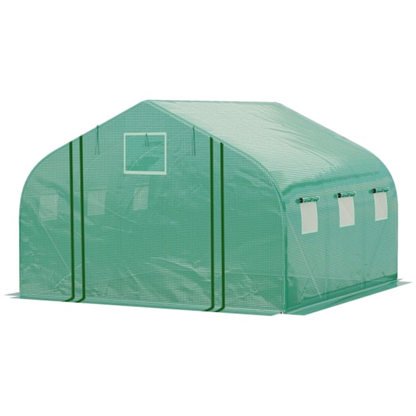 Rootz Garden Greenhouse Tunnel - Plant Shelter - UV Protection - Galvanized Steel - 3,47 M X 3M x 2M - 6 Windows & Roll -Up Dxare Door