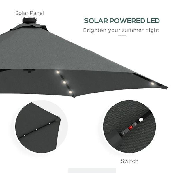 Rootz Parasoller - Trädgårdsparaply - LEDs - Solar Modul - Cantilever paraply - Väderbeständig - Skyddsöverdrag - Solskydd - Stål-polyester - Mörkgrå