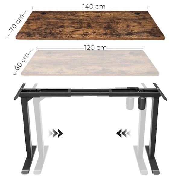 Rootz elektrisk höjdjusterbar bordsram - Ståbord - Sit Stand-skrivbord - Motoriserat skrivbord - Fjärrkontroll - (115-147) x 60 x (71-112) cm