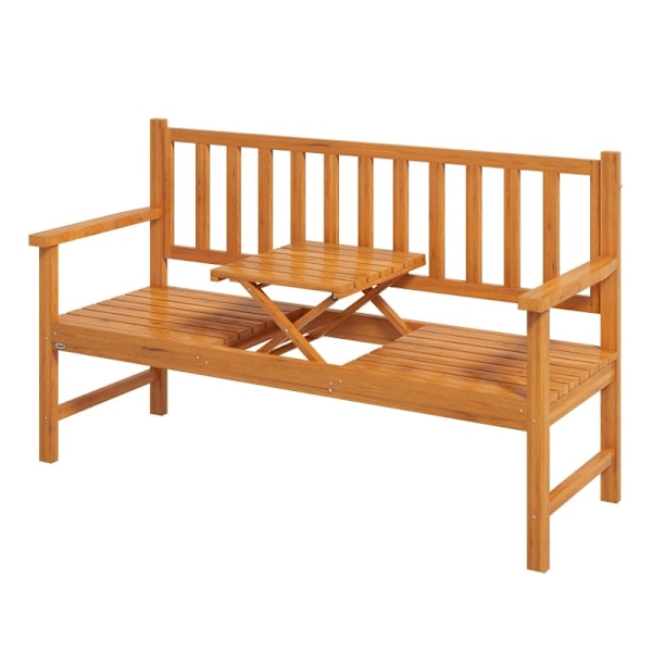 Rootz Puutarhapenkki - Puinen penkki - Ulkopenkki - Säänkestävä - Taitettava pöytä - 153cm x 56cm x 91cm - Massiivinen mänty - Vaaleanruskea
